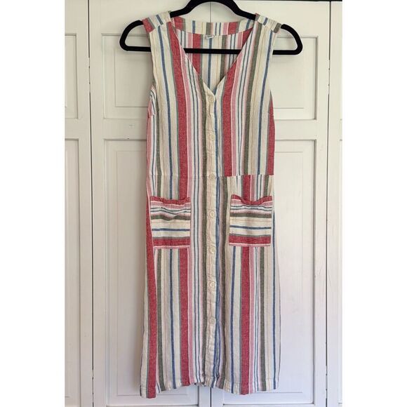 Old Navy striped linen blend pocket front dress small - Picture 4 of 10